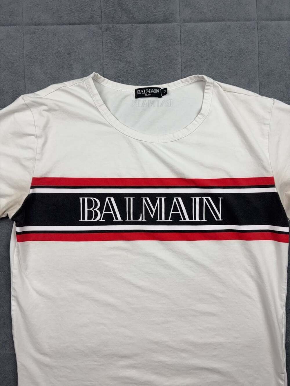 Balmain Paris Logo Striped T-Shirt White Size M
